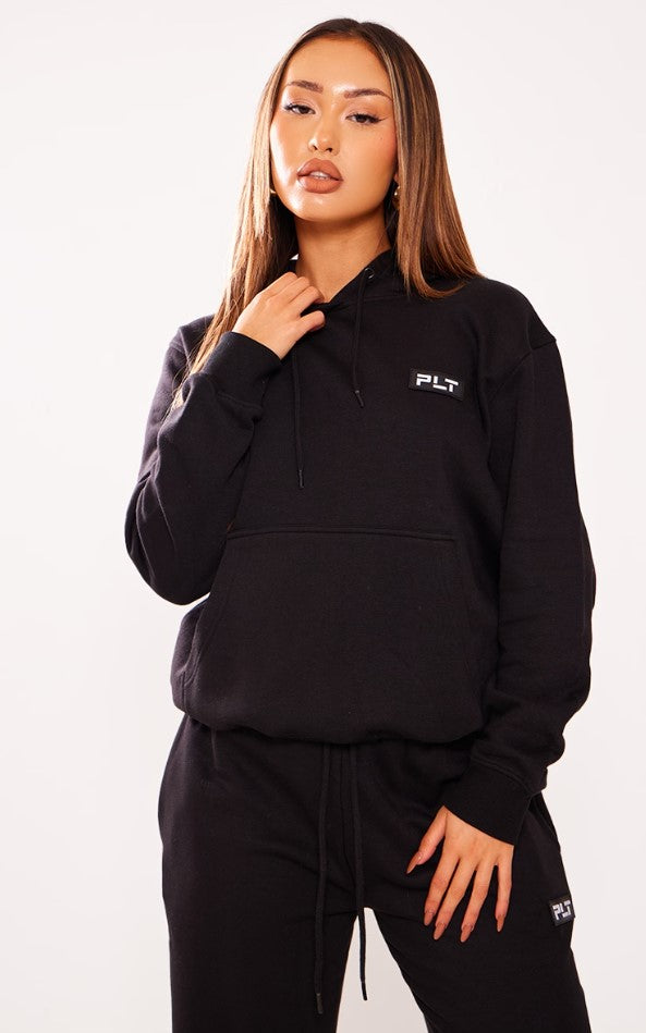 Petite Black Badge Detail Oversize Hoodie