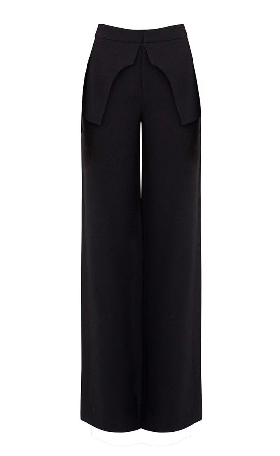 Black High Waisted Peplum Detail Straight Leg Trousers