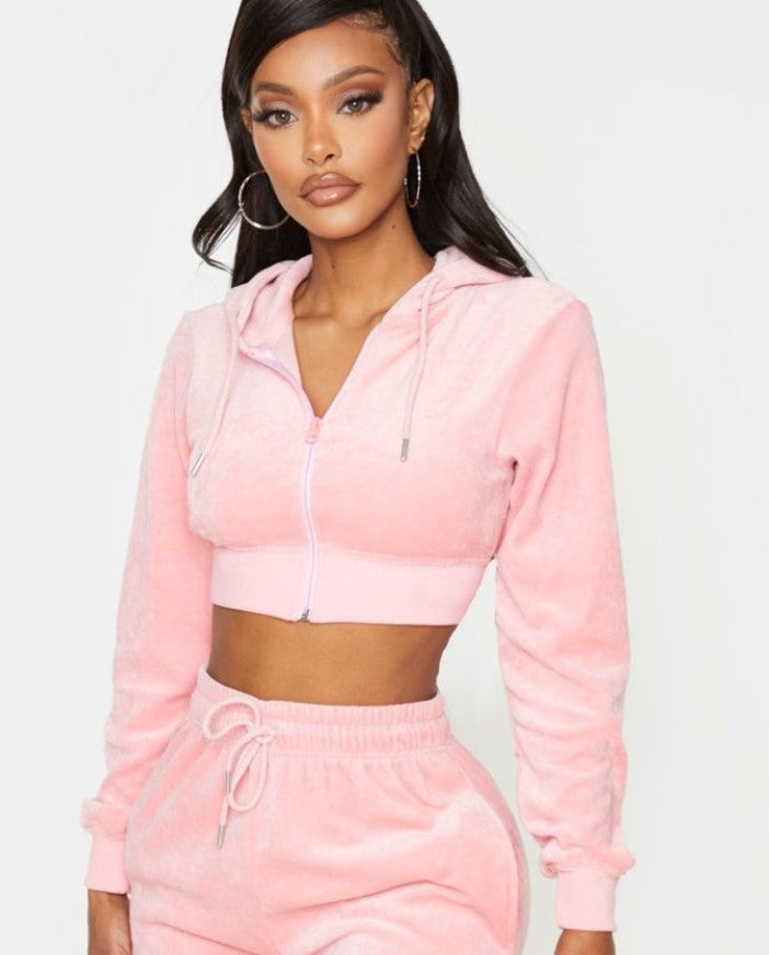 Shape Dusty Pink Velour Diamante Extreme Crop Sweater