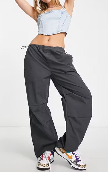 Stradivarius STR oversized parachute pants in charcoal