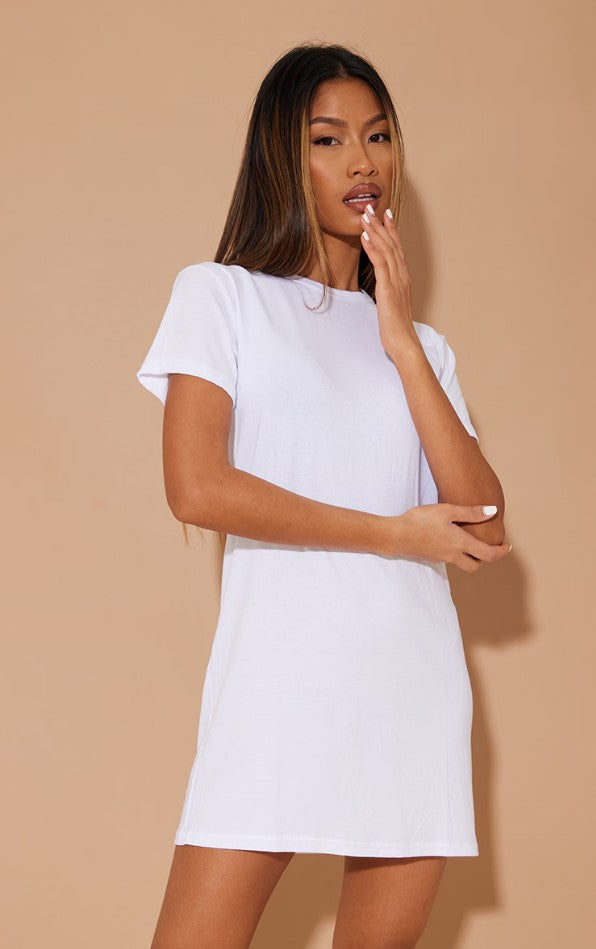 Basic White Short Sleeve T Shirt Dress