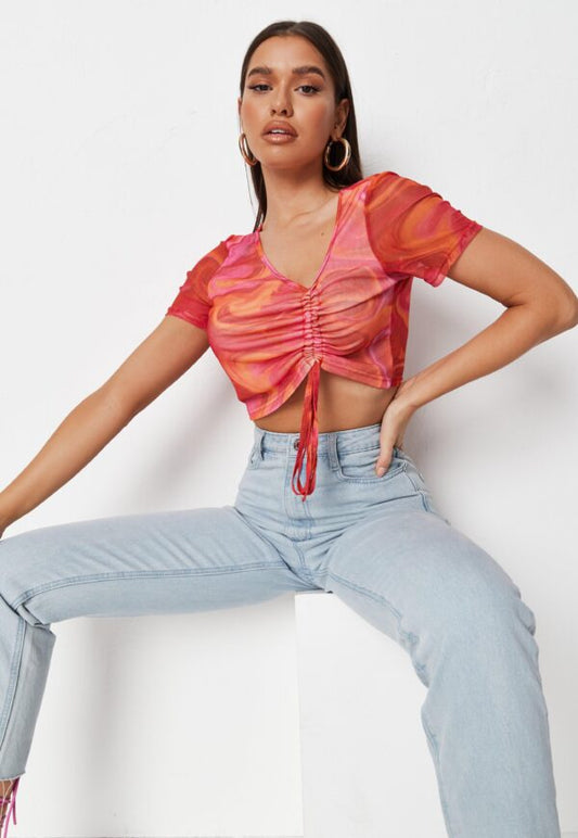 Tall Psychedelic Mesh Short Sleeve Crop Top