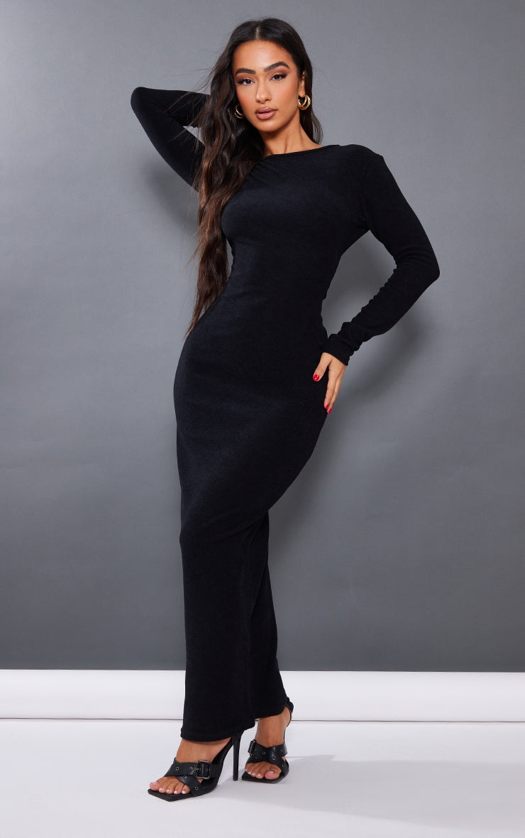 PETITE BLACK TOWELLED MAXI DRESS