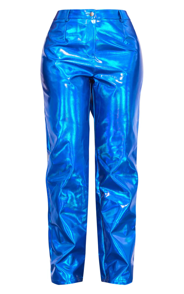 Shape Bright Blue Metallic Straight Leg Trousers