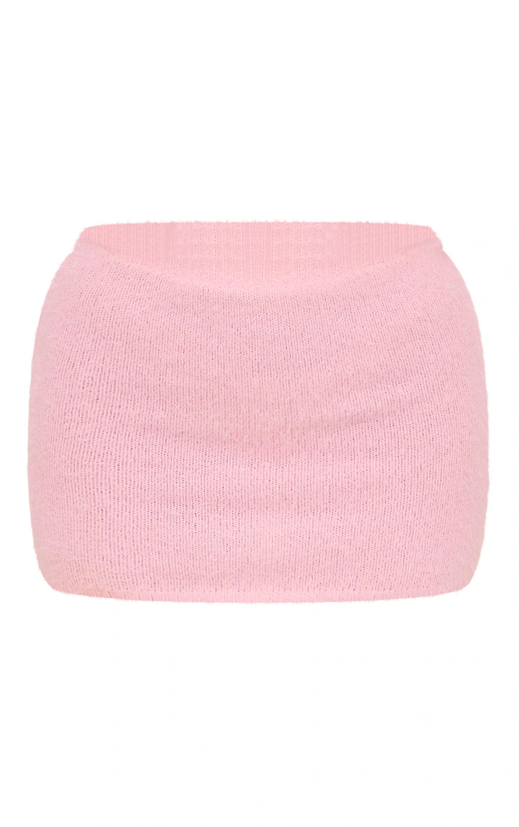 PASTEL PINK EYELASH KNIT MINI SKIRT