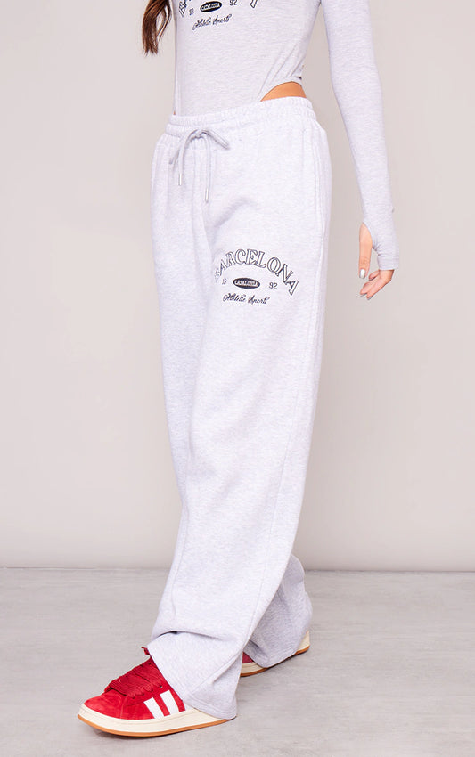 ASH GREY PRINTED STRAIGHT LEG TRACK PANTS