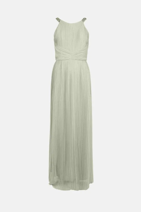 All Over Pleated Bridesmaid Maxi Dress