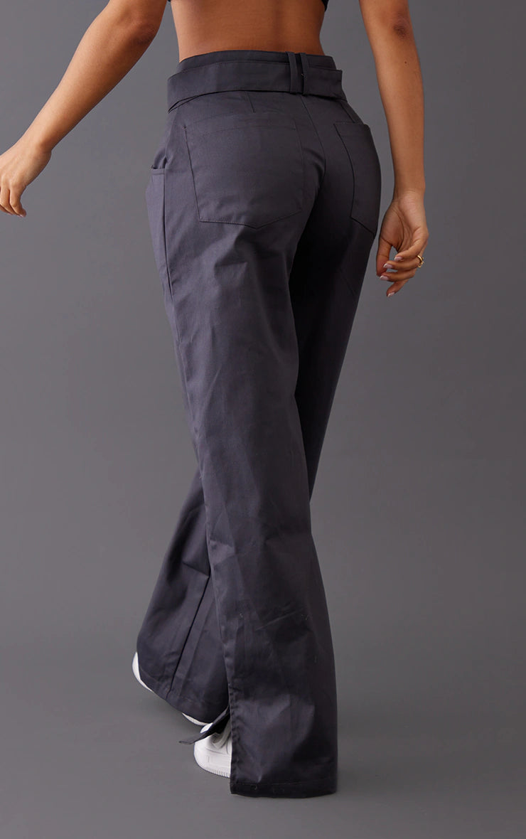 PETITE CHARCOAL BUCKLE FRONT CARGO PANTS