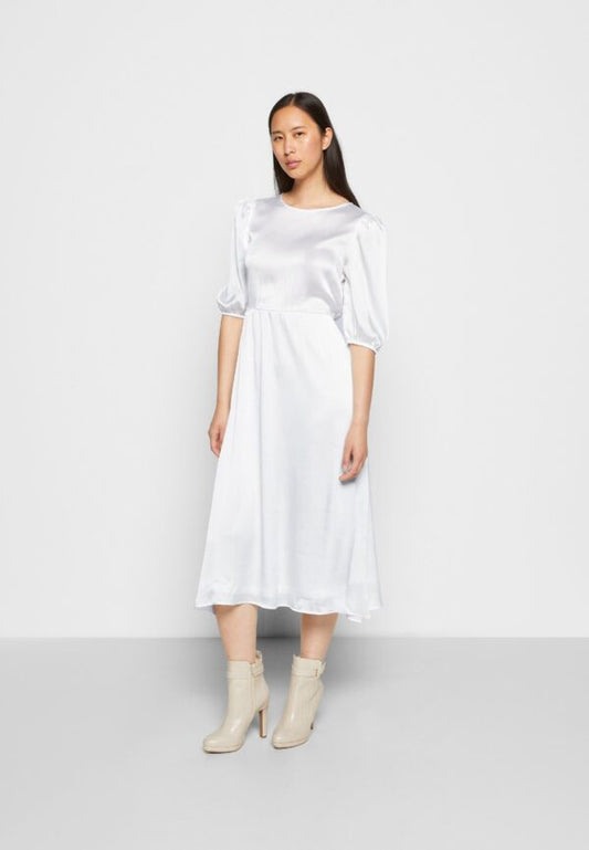 Balloon Sleeve Structured Maxi Dress White