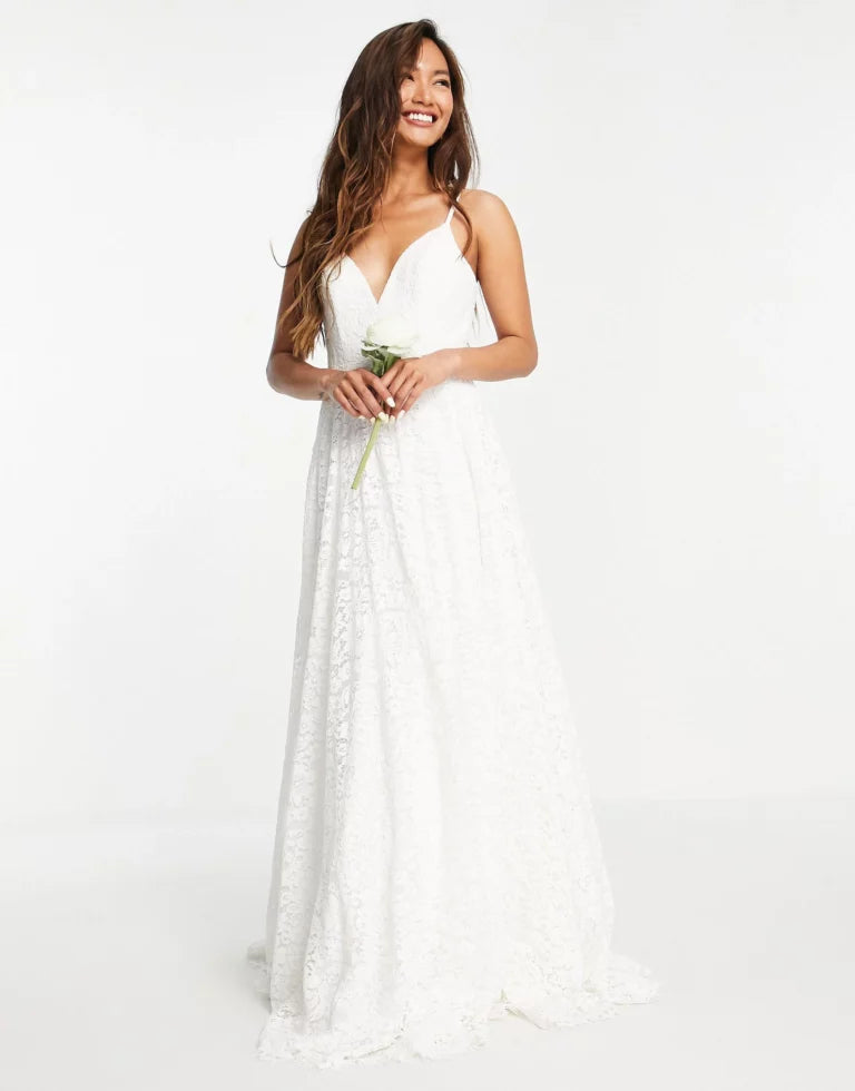 Ariana Lace Cami Wedding Dress With Full Skirt In White