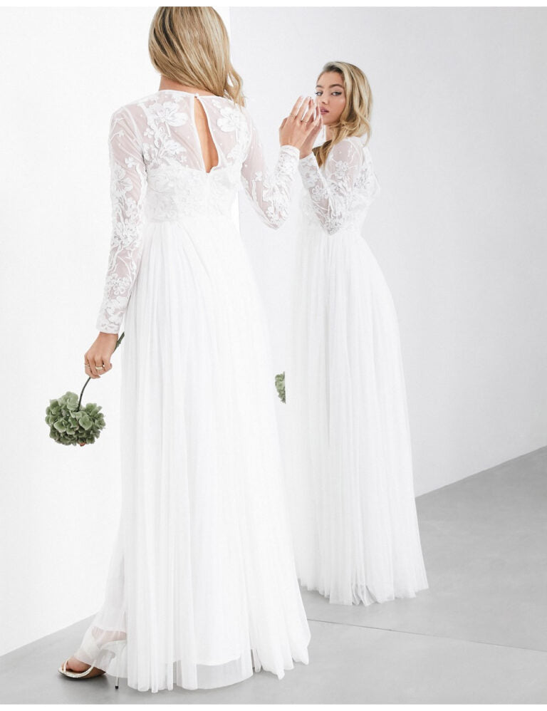 AYLA EMBROIDERED BODICE MAXI WEDDING DRESS