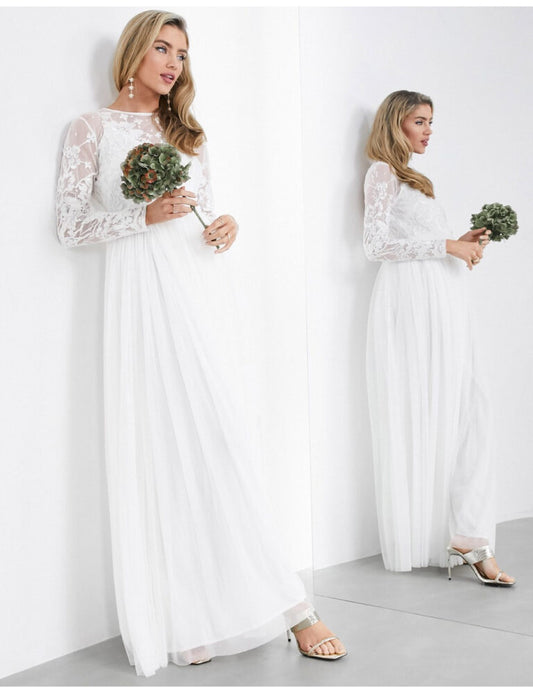 AYLA EMBROIDERED BODICE MAXI WEDDING DRESS