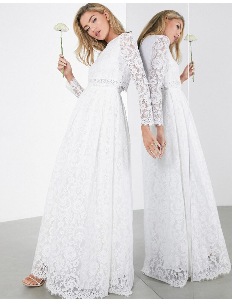 Grace Lace Long Sleeve Crop Top Maxi Wedding Dress