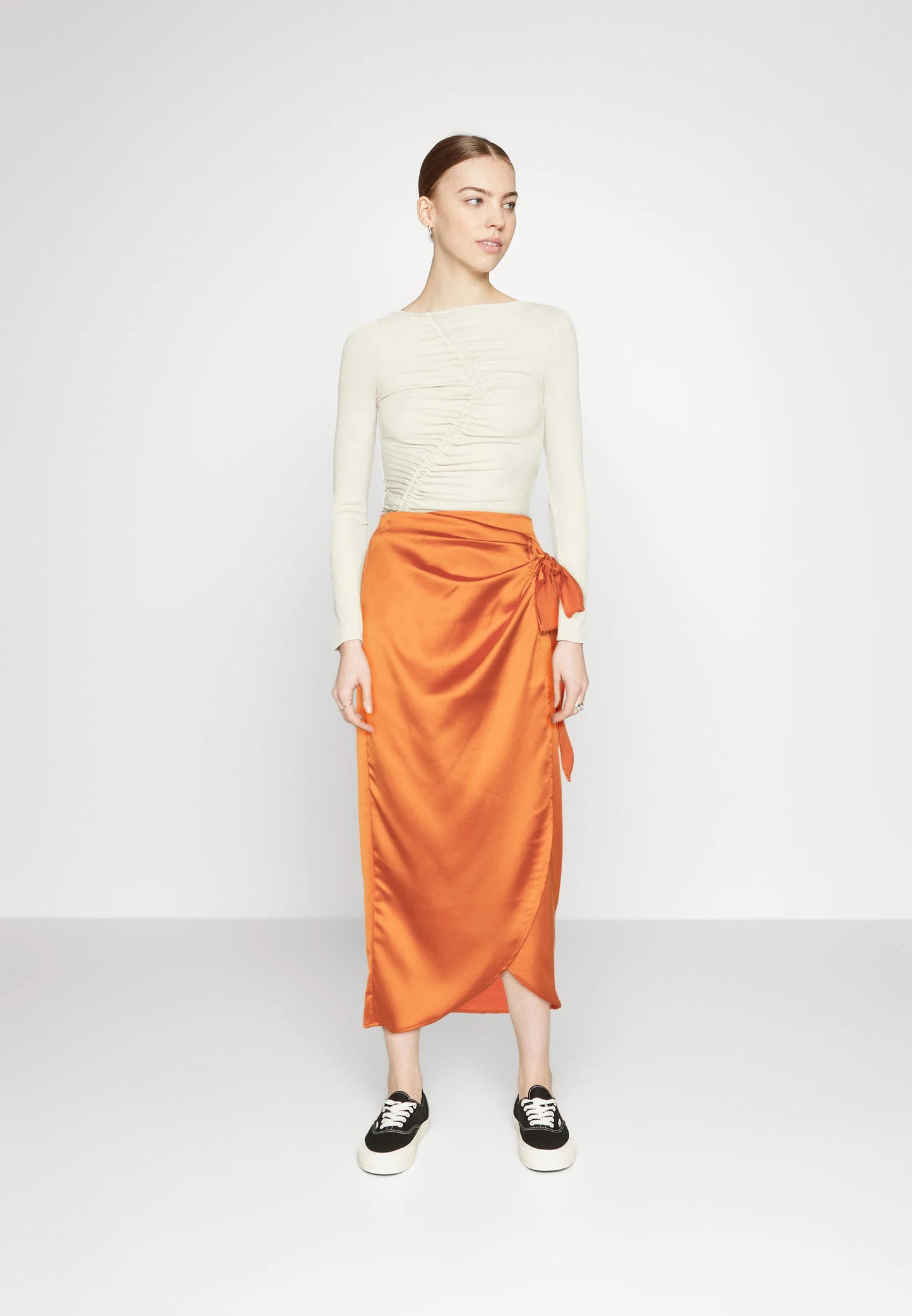 Satin Wrap Midi Skirt