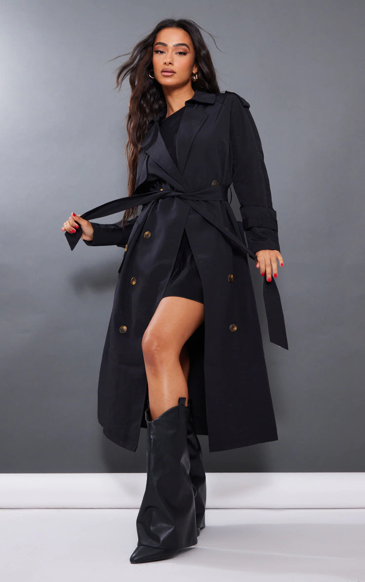 Petite Black Oversized Trench Coat