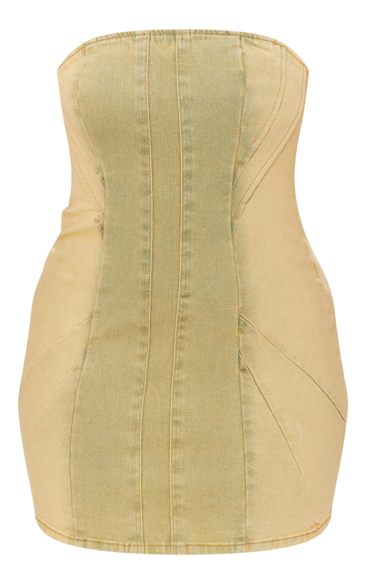 Shape Green Washed Denim Seam Detail Bandeau Dress