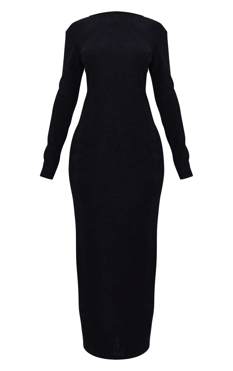 PETITE BLACK TOWELLED MAXI DRESS