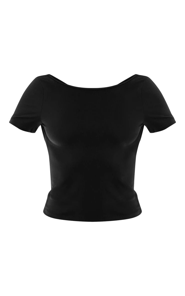 Black Snatched Sculpt Cap Sleeve Tee