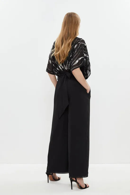 Overlay Sequin Wide Leg Jumpsuit