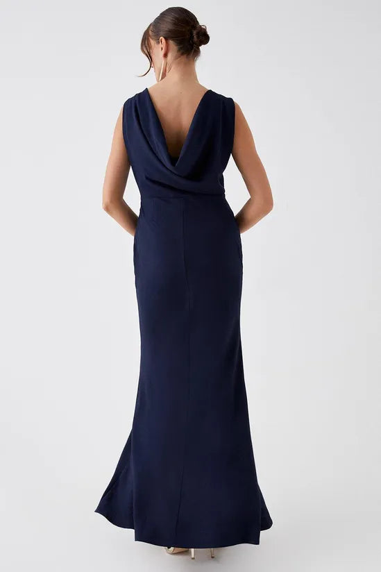 Cowl Back Fishtail Bridesmaids Maxi Dress