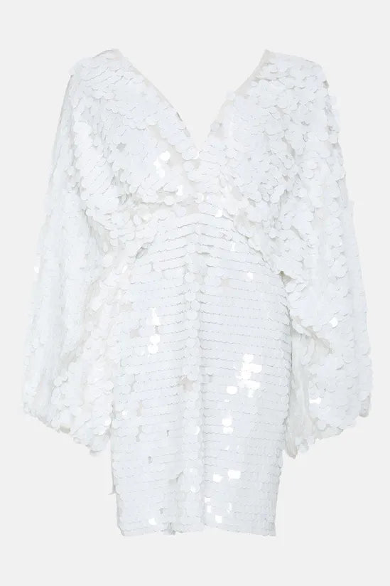 Pearlescent Statement Sequin Kimono Mini Dress