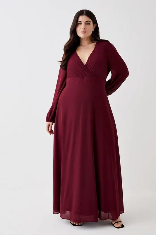 Plus Size Plunge Neck Hem Sweep Maxi Dress