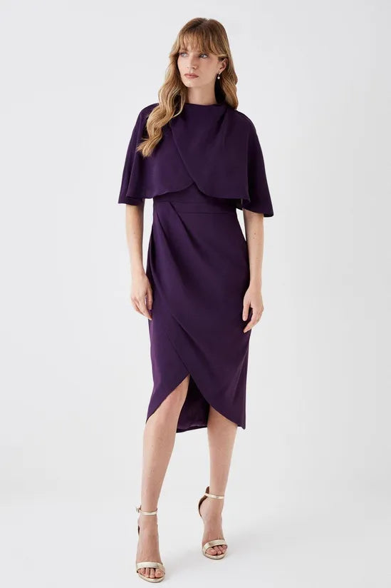 Tulip Cape Lightweight Crepe Midi Dress