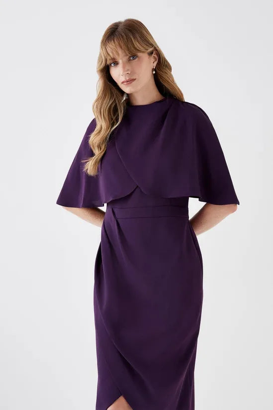 Tulip Cape Lightweight Crepe Midi Dress