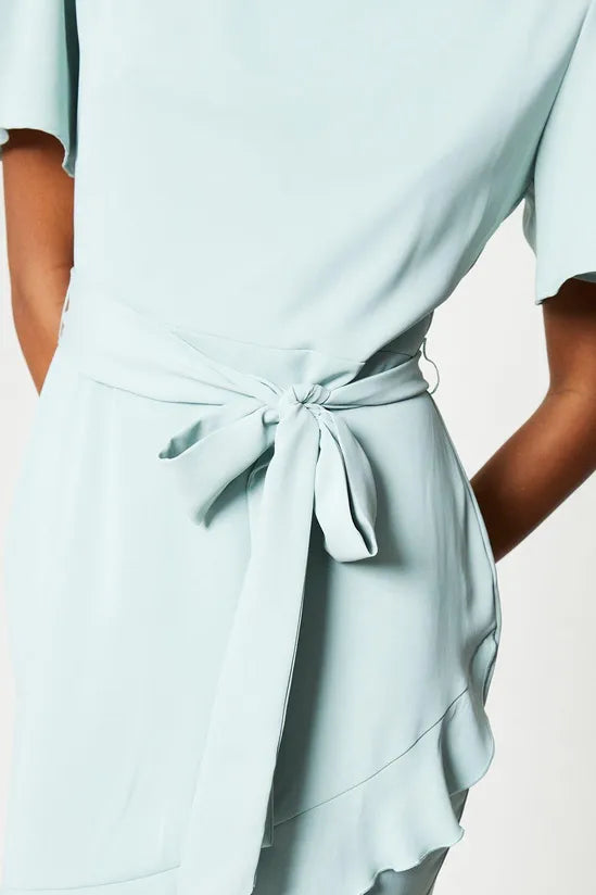 Ruffle Skirt Drape Neck Midi Dress