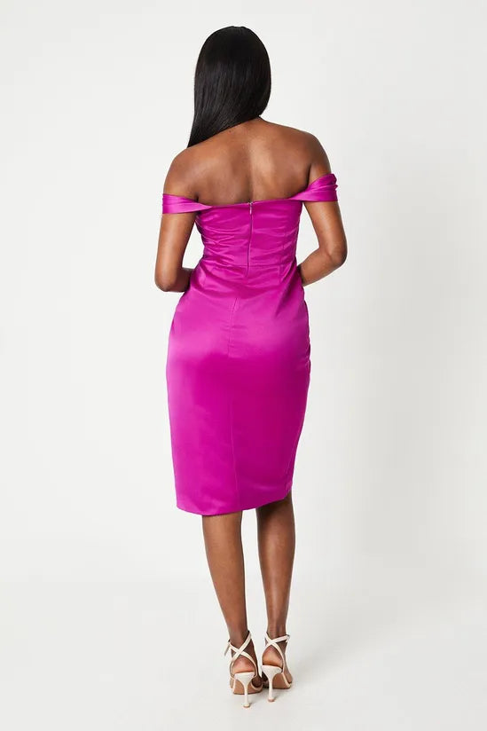 Corsage Neckline Satin Pencil Dress