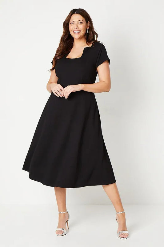 Plus Ponte Midi Dress With Square Neckline