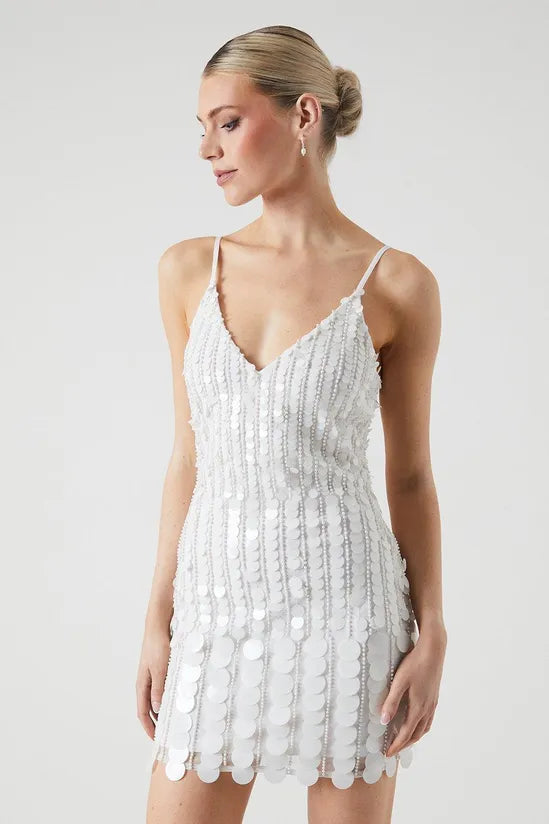 Circular Sequin Beaded Bridal Mini Dress