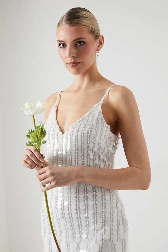 Circular Sequin Beaded Bridal Mini Dress