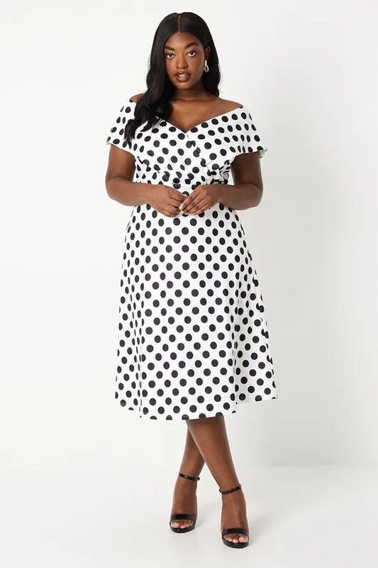 Plus Bardot Midi Dress In Spot