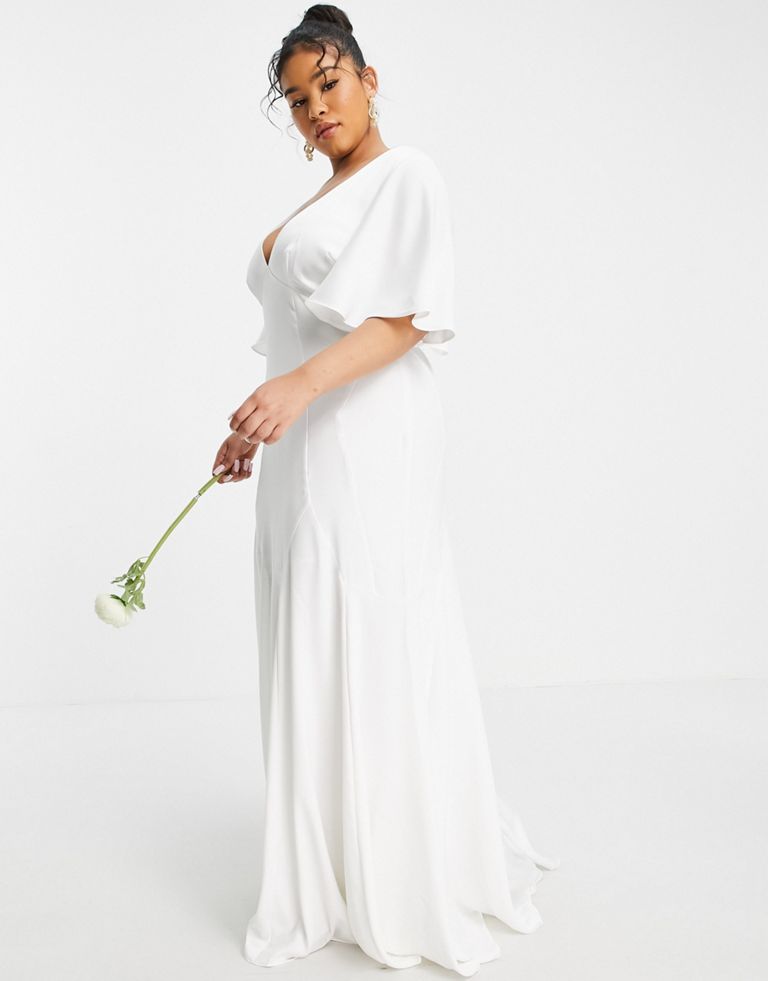 Curve Serenity Satin Wedding Dress With Flutter Sleeve