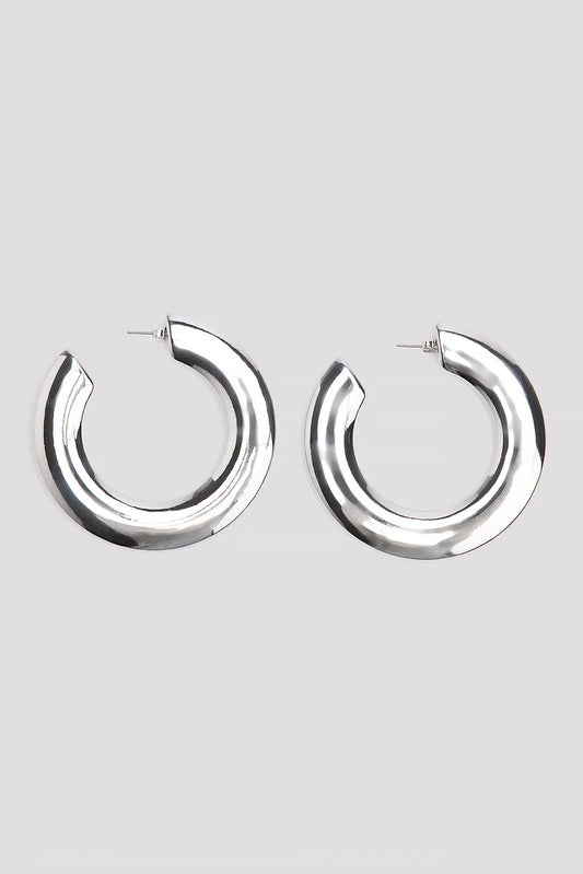 Big Flat Hoop Earrings Silver