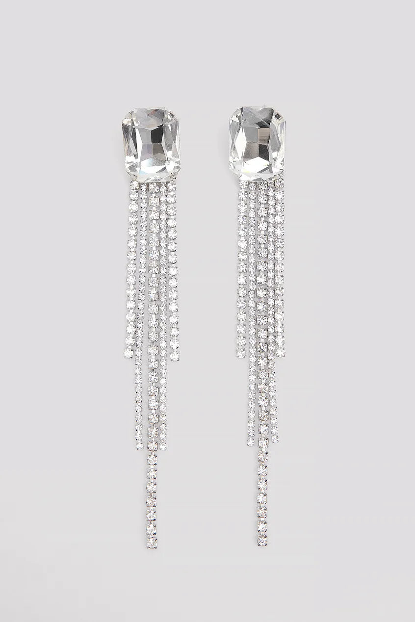 Big Stone Hanging Strass Earrings Silver