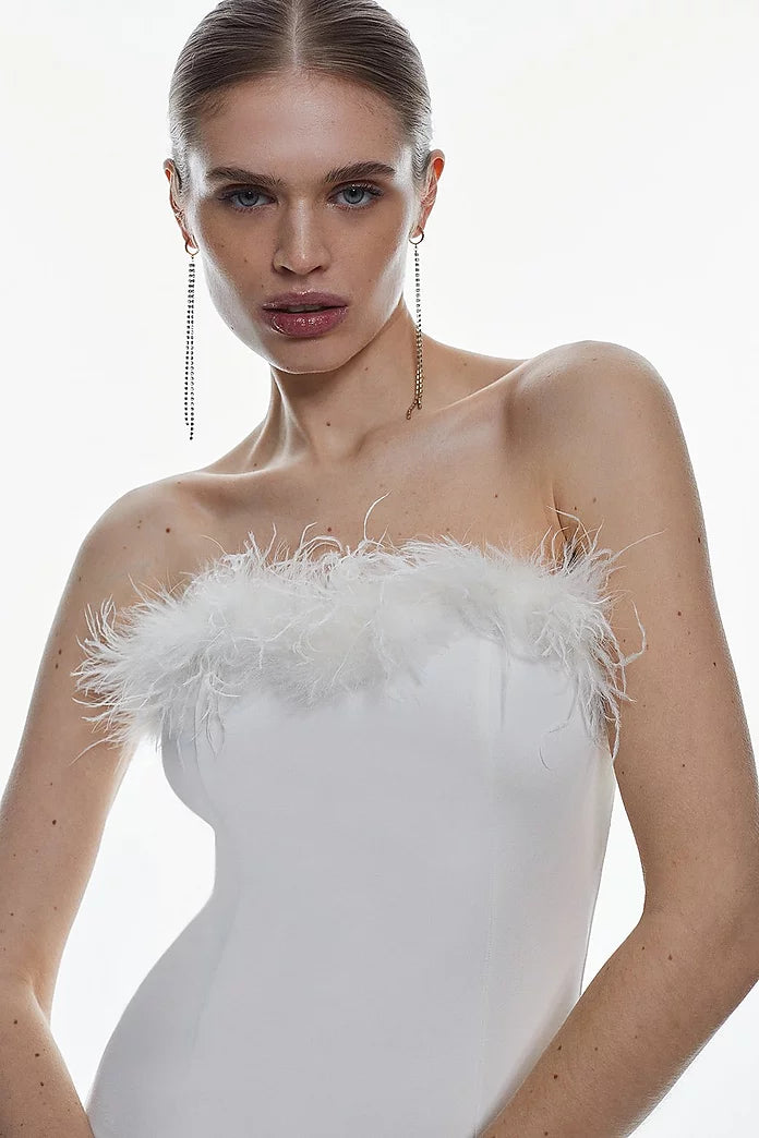 Feather & Ponte Bandeau Midi Dress