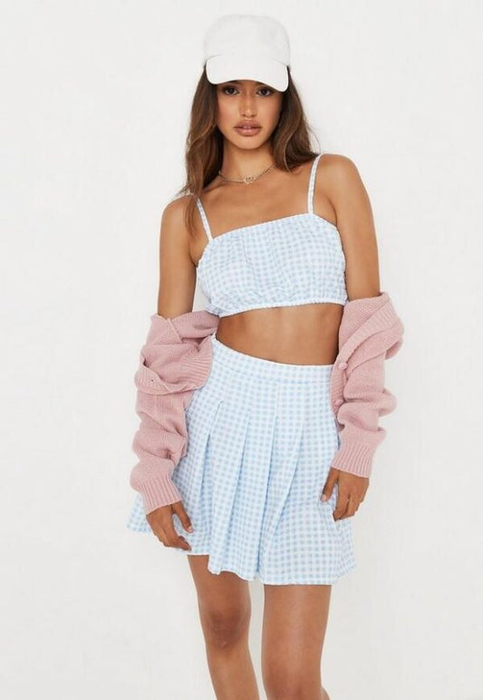 Blue Co Ord Gingham Skirt