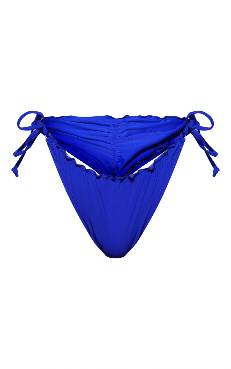 Cobalt Frill Edge Ruched Back Bikini Bottoms