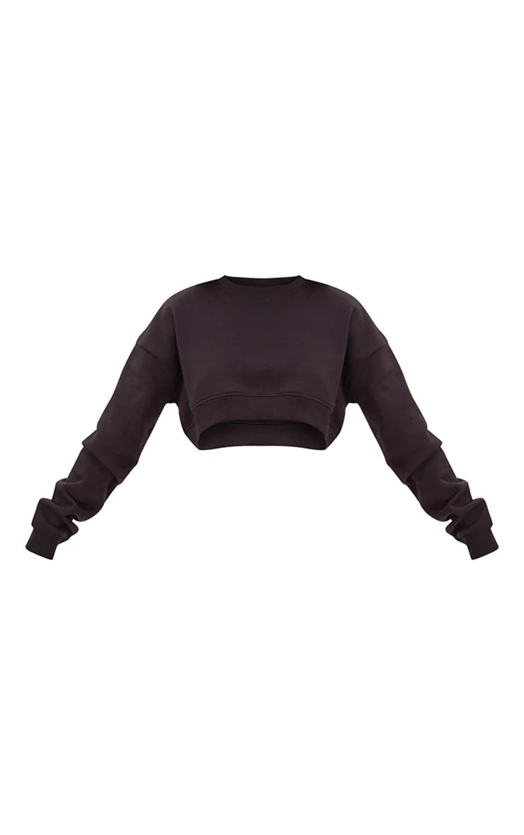 BLACK CURVE HEM CROPPED SWEATSHIRT