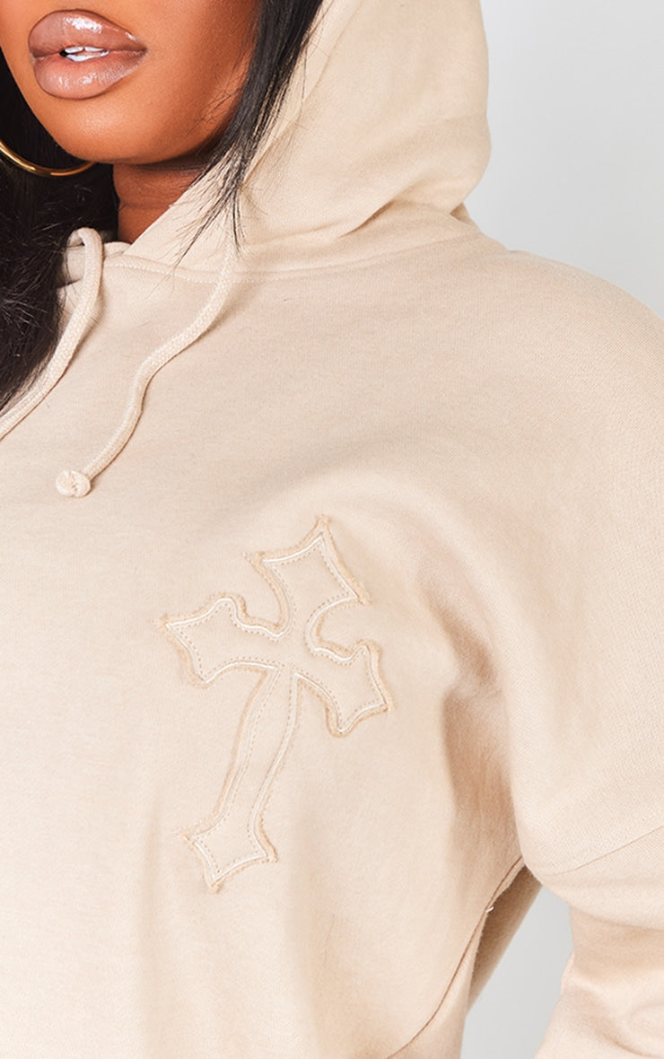 Plus Stone Washed Cross Detail Oversized Hoodie