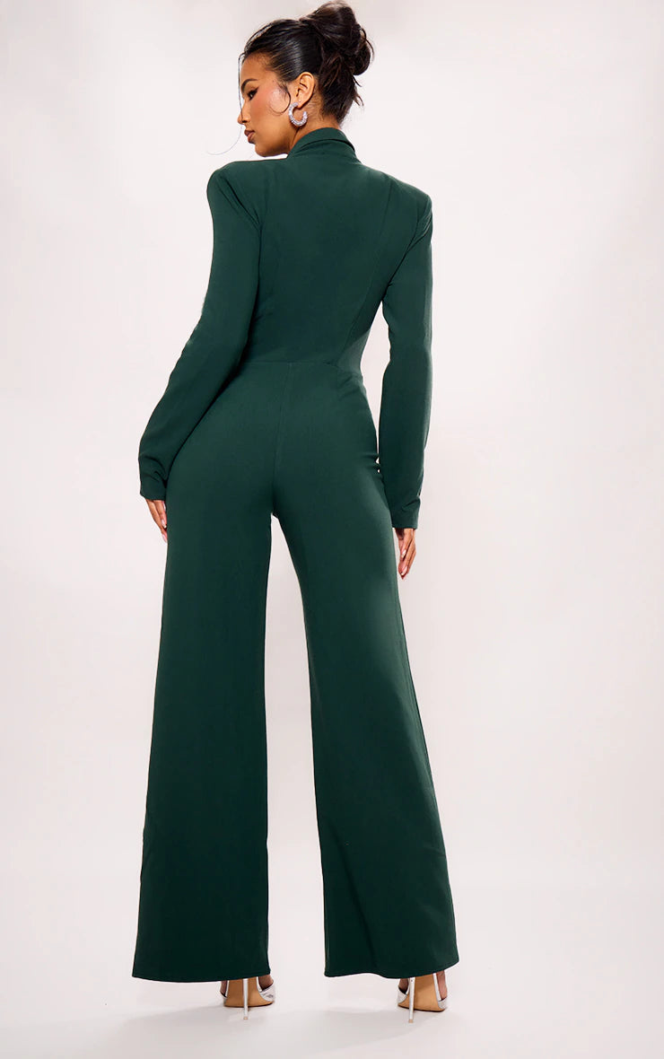 Emerald Green Mesh Panel Tailored Wide Leg Jumpsuit