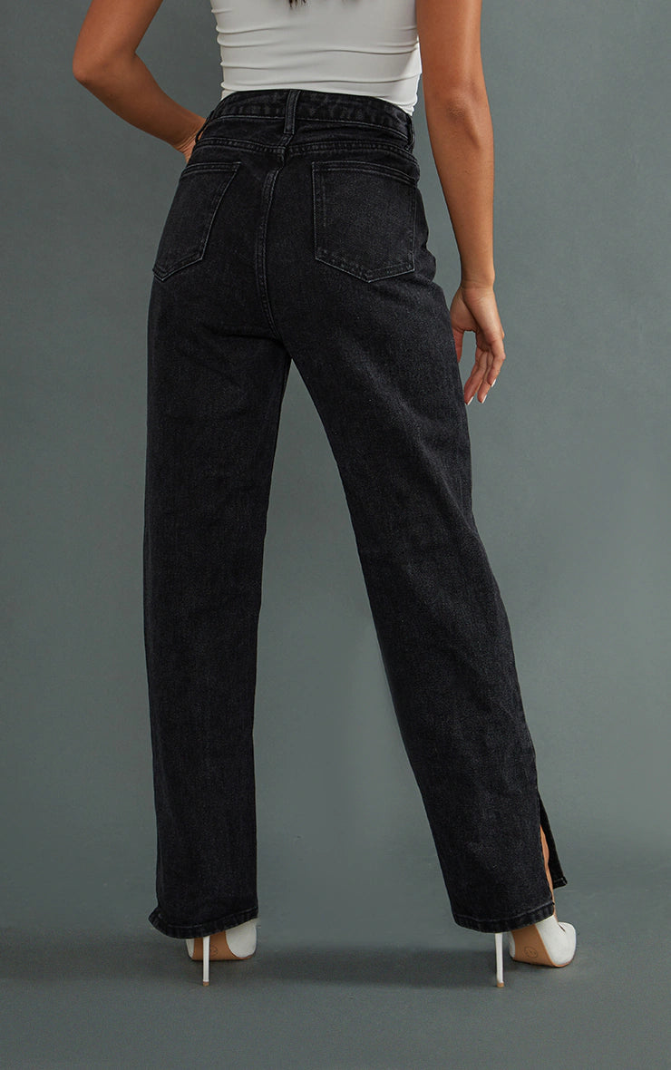 Petite Black Split Hem Jeans