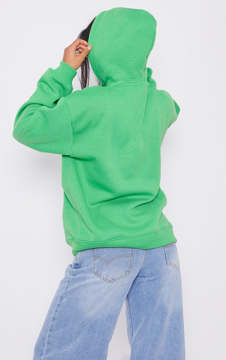 Green Oversized Zip Up Front Hoodie