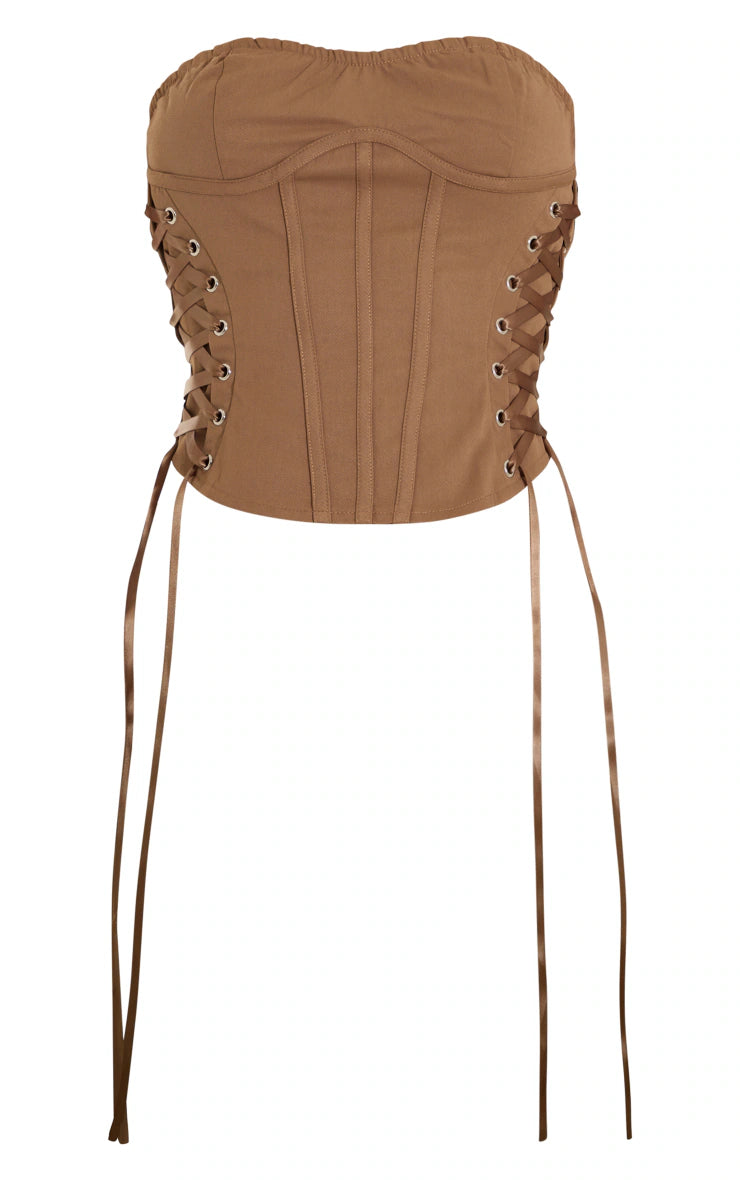 Camel Lace Up Corset Top