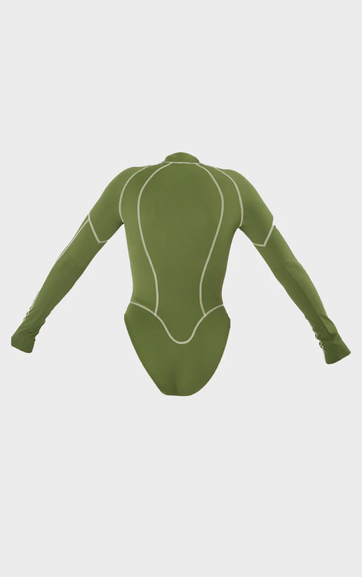 Shape Khaki Sculpted Contrast Stitch Long Sleeve Bodysuit