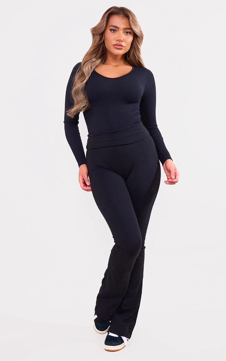 Black Contour Rib Scoop Neck Bodysuit