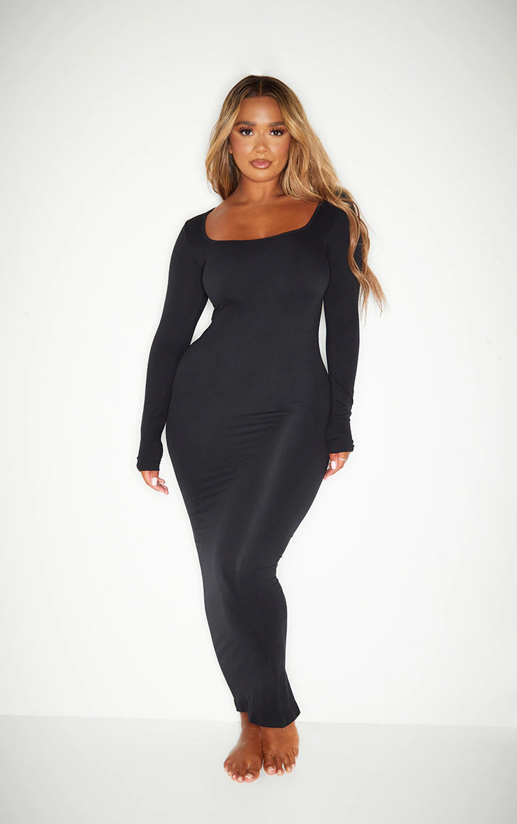 Shape Black Stretch Seamless Long Sleeve Maxi Dress