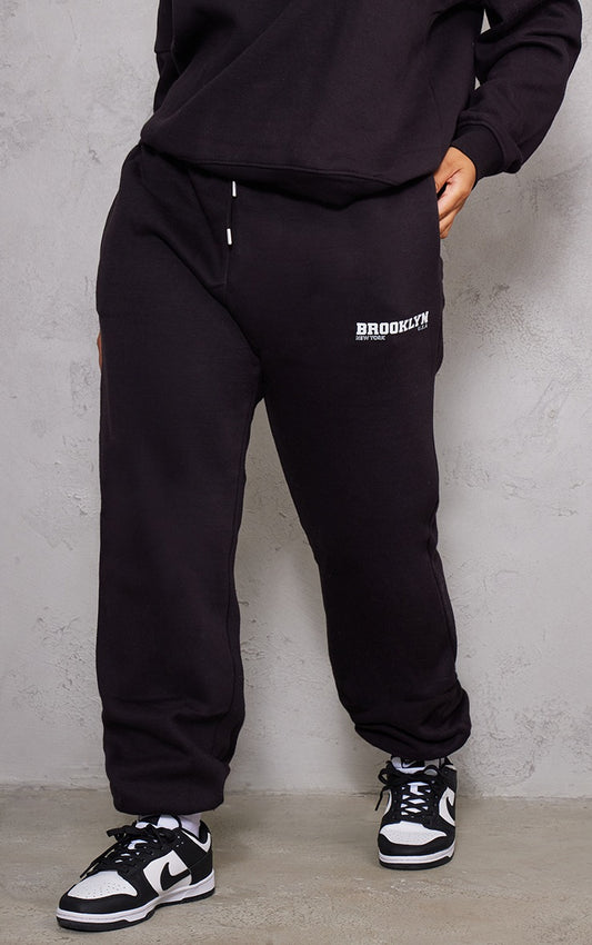 PLUS BLACK BROOKLYN PRINT CUFFED JOGGERS